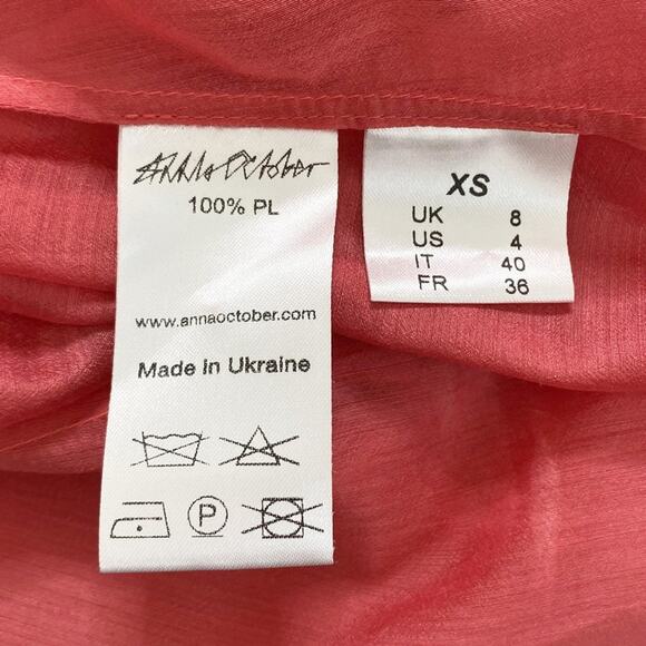 Anna October Chiffon Puff Sleeve Open Back Midi Dress Pink Orange Size US 4 - Picture 6 of 8